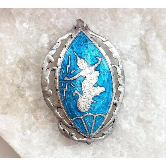 Jewelry - Mekkala Goddess of Thunder  Blue Enamel Siam Sterling Silver Vintage Brooch